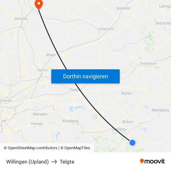 Willingen (Upland) to Telgte map