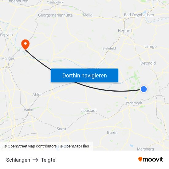 Schlangen to Telgte map