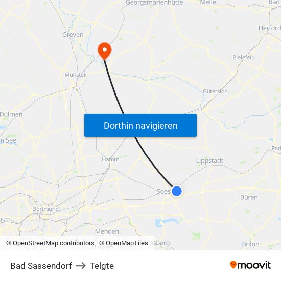 Bad Sassendorf to Telgte map