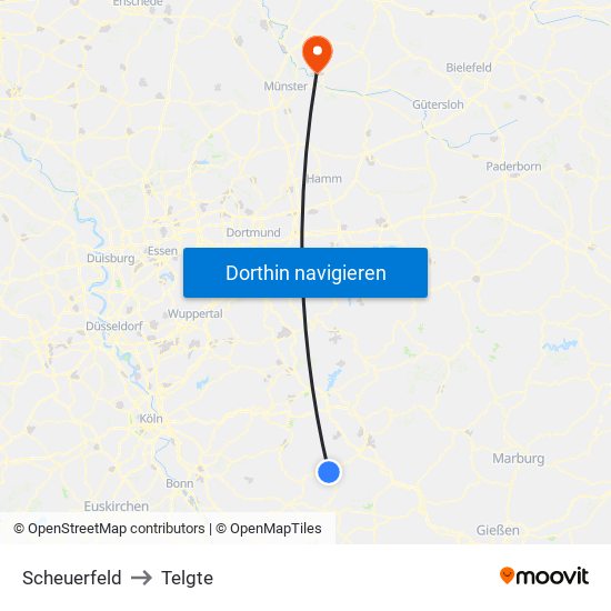 Scheuerfeld to Telgte map