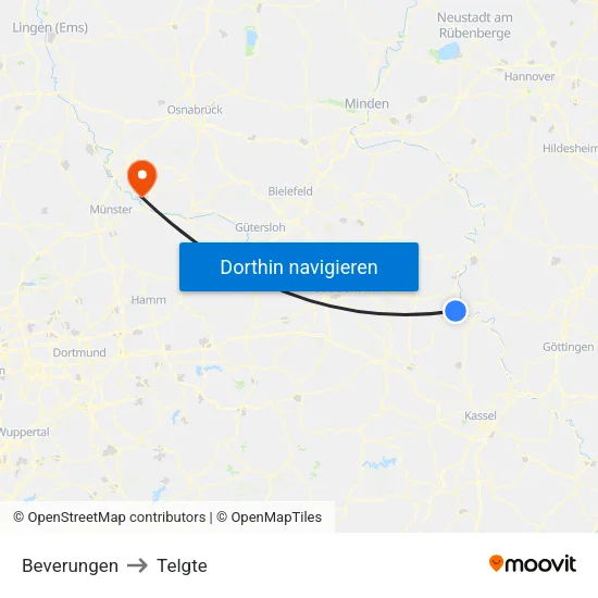 Beverungen to Telgte map