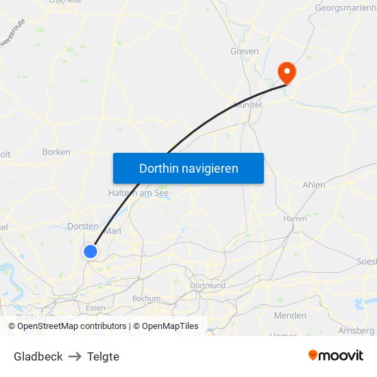 Gladbeck to Telgte map