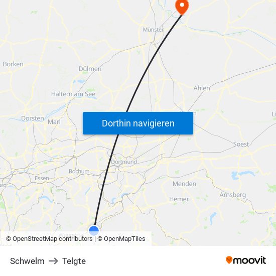 Schwelm to Telgte map