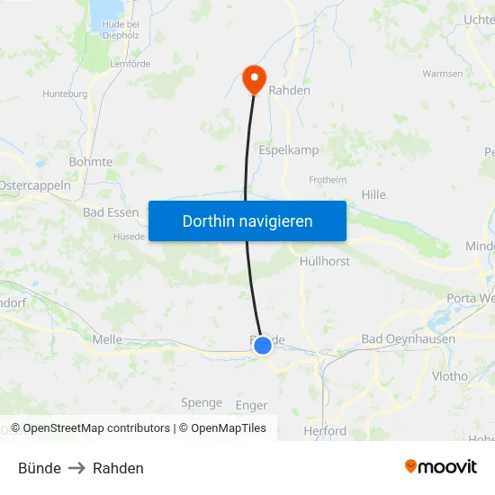 Bünde to Rahden map
