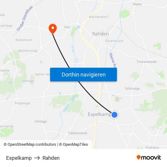 Espelkamp to Rahden map