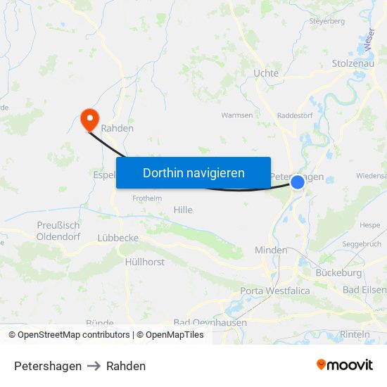 Petershagen to Rahden map