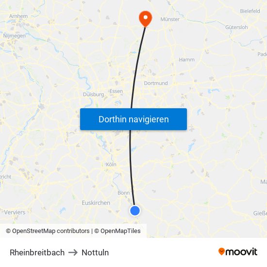 Rheinbreitbach to Nottuln map