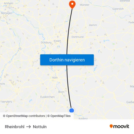 Rheinbrohl to Nottuln map