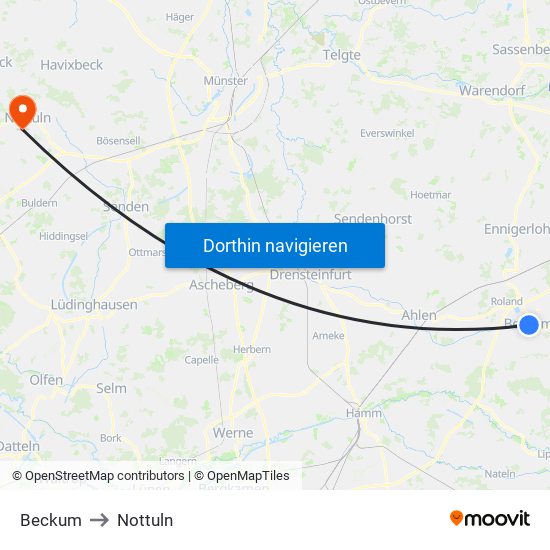 Beckum to Nottuln map