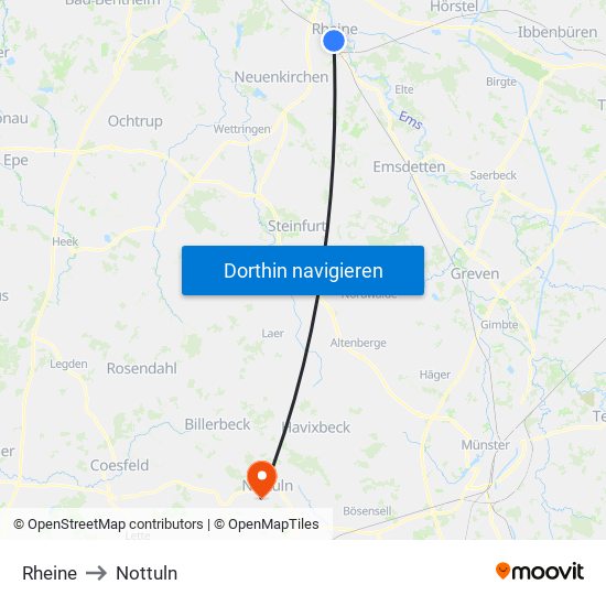 Rheine to Nottuln map