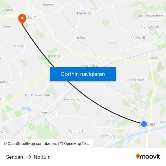 Senden to Nottuln map