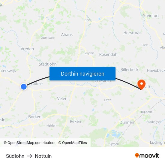 Südlohn to Nottuln map