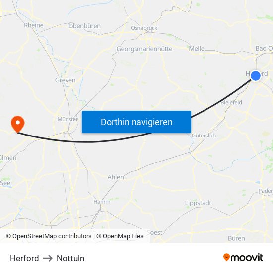 Herford to Nottuln map