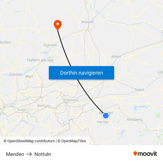 Menden to Nottuln map