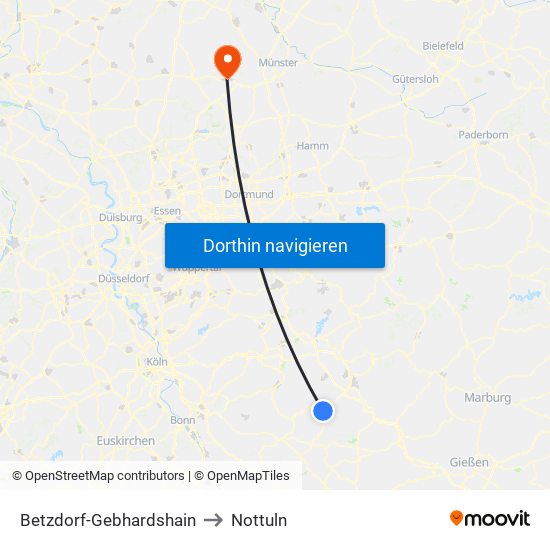 Betzdorf-Gebhardshain to Nottuln map