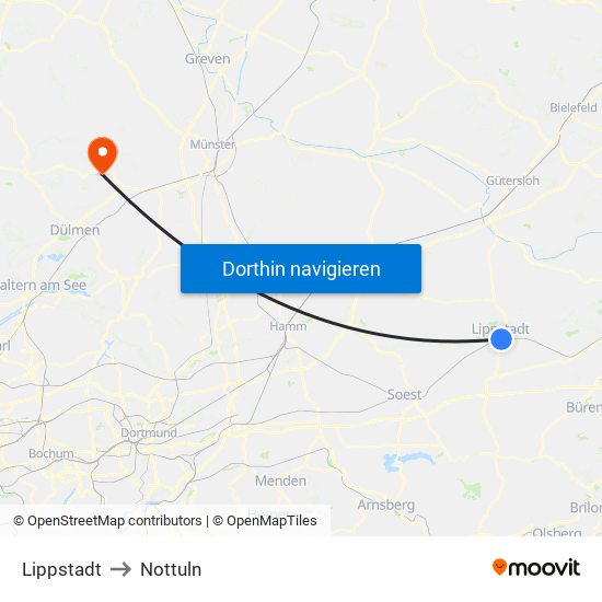 Lippstadt to Nottuln map