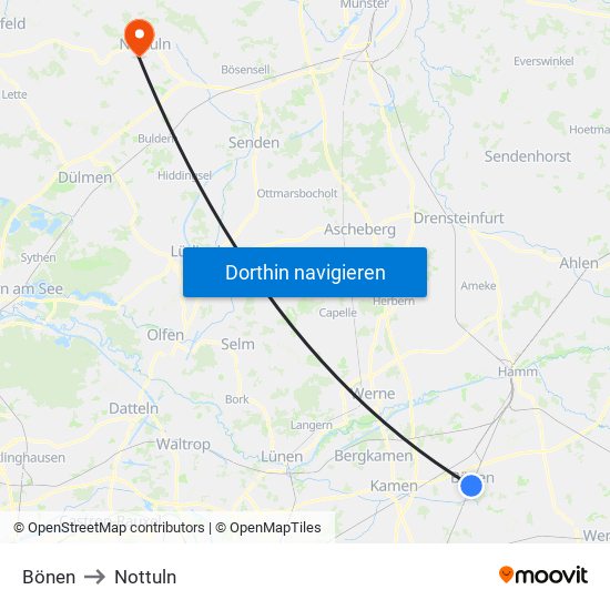 Bönen to Nottuln map