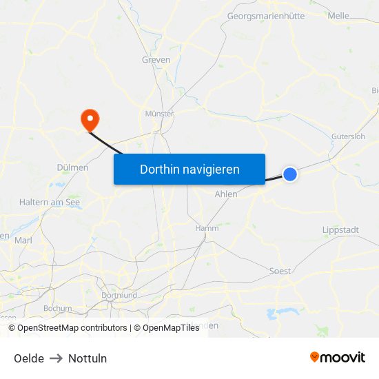 Oelde to Nottuln map