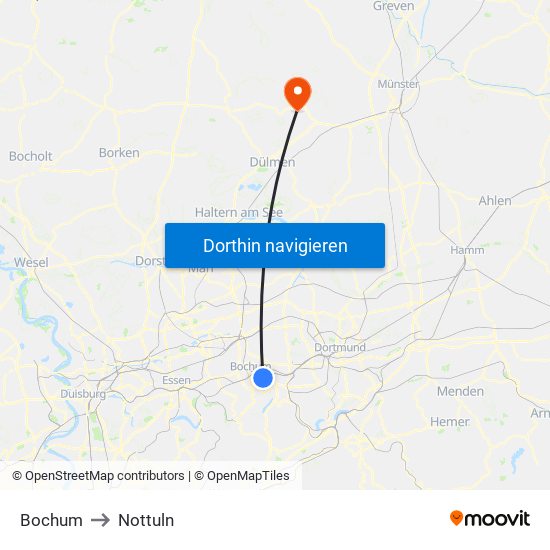 Bochum to Nottuln map