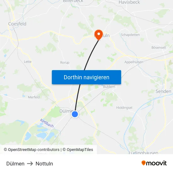 Dülmen to Nottuln map