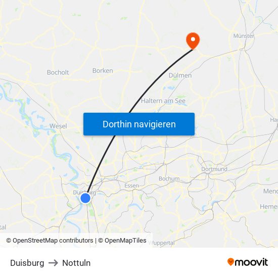 Duisburg to Nottuln map