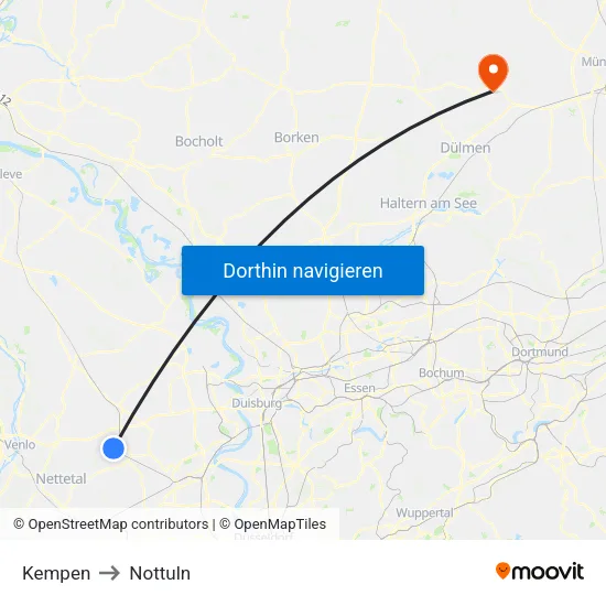 Kempen to Nottuln map