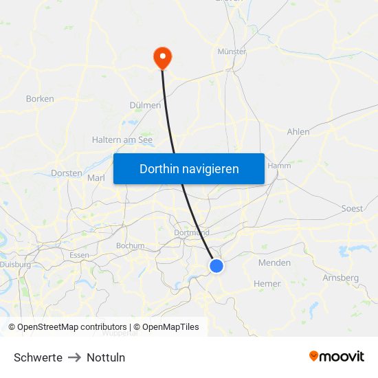 Schwerte to Nottuln map