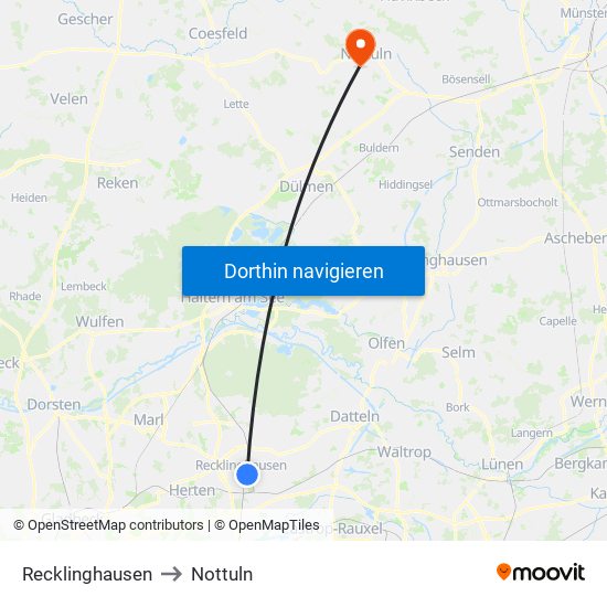 Recklinghausen to Nottuln map