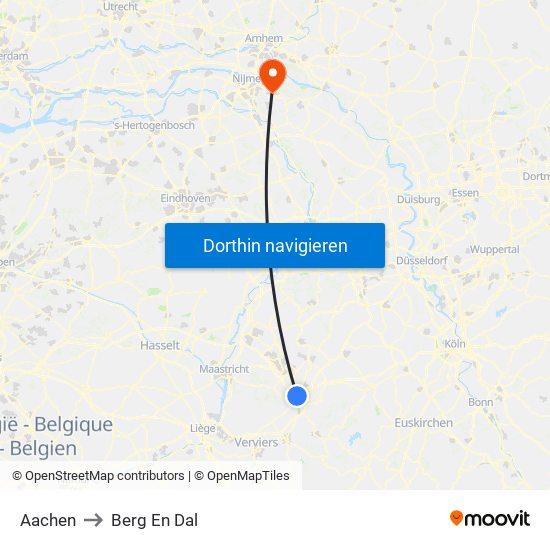 Aachen to Berg En Dal map