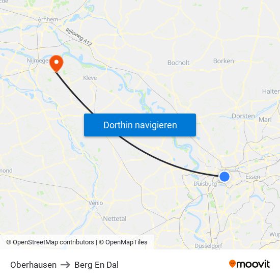 Oberhausen to Berg En Dal map