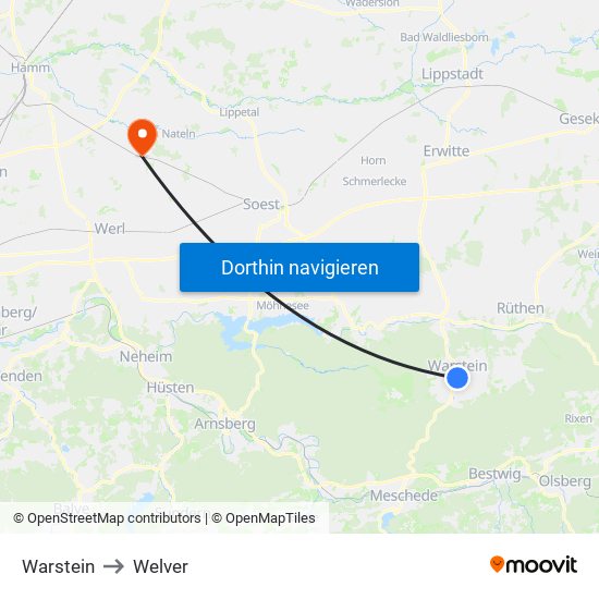 Warstein to Welver map