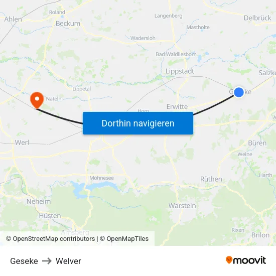 Geseke to Welver map
