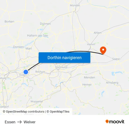 Essen to Welver map
