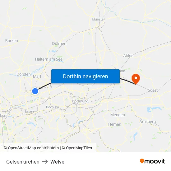 Gelsenkirchen to Welver map