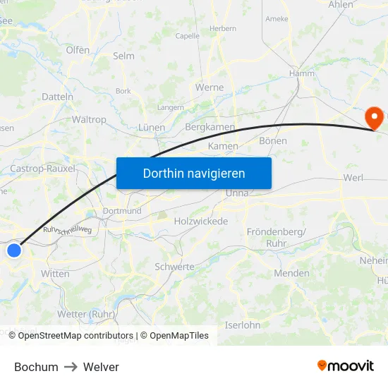 Bochum to Welver map