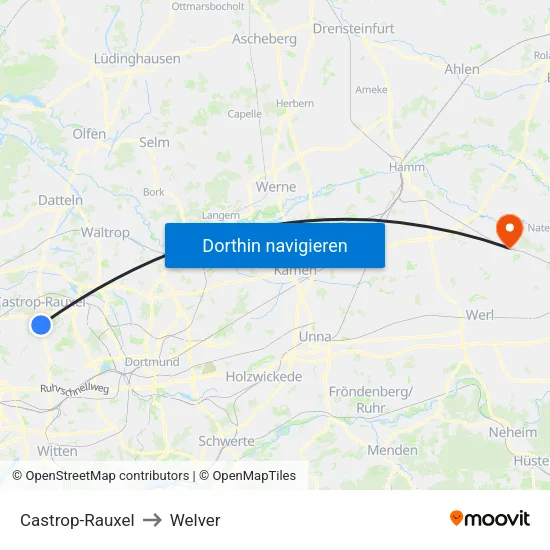 Castrop-Rauxel to Welver map