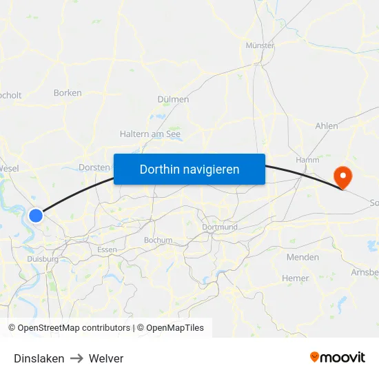 Dinslaken to Welver map
