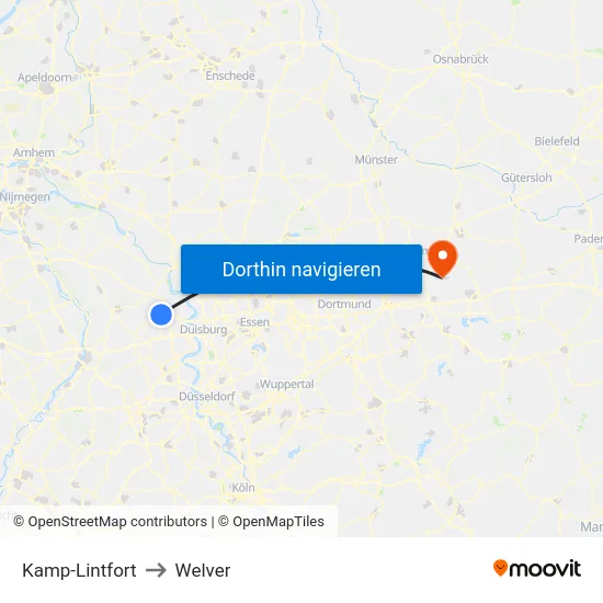 Kamp-Lintfort to Welver map