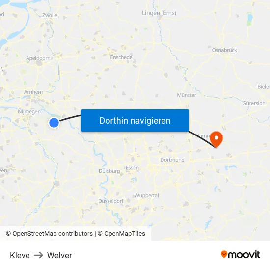 Kleve to Welver map