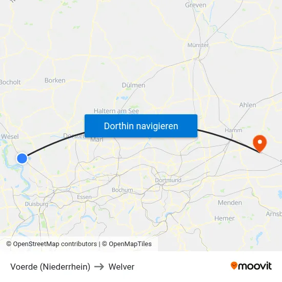 Voerde (Niederrhein) to Welver map