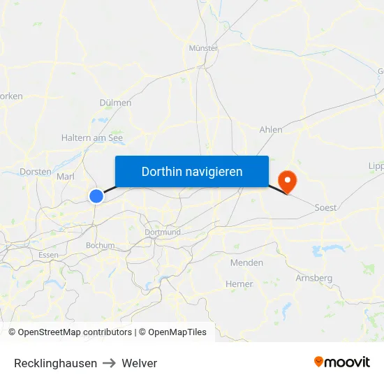 Recklinghausen to Welver map