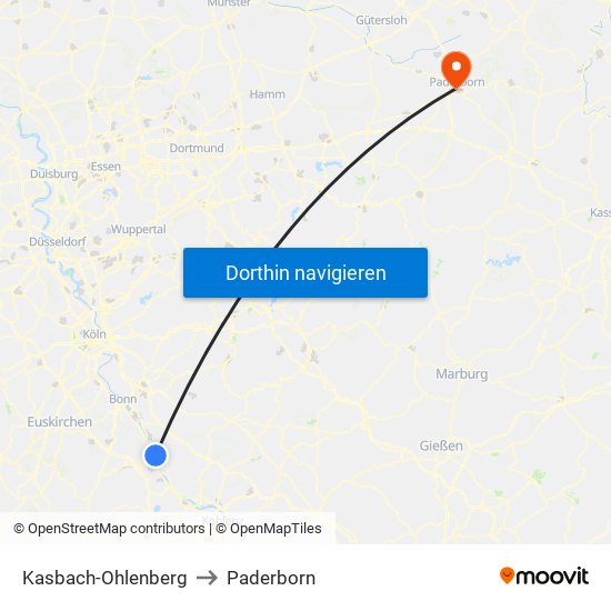 Kasbach-Ohlenberg to Paderborn map