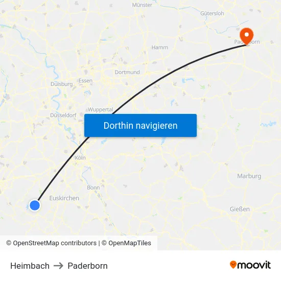 Heimbach to Paderborn map