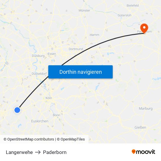 Langerwehe to Paderborn map