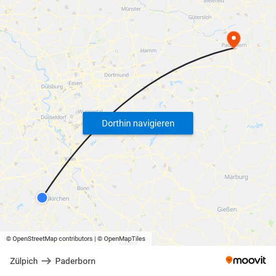 Zülpich to Paderborn map