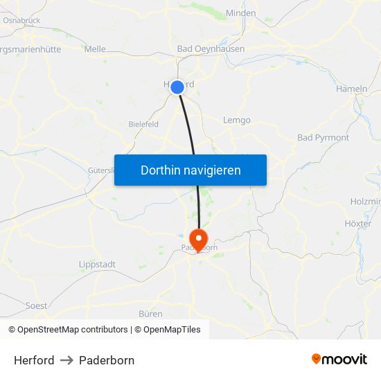 Herford to Paderborn map