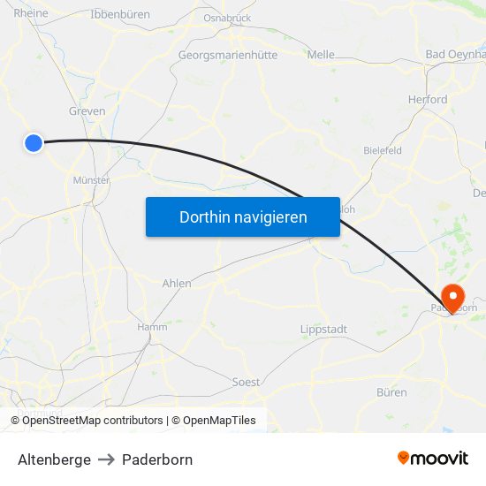 Altenberge to Paderborn map