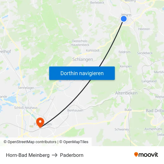 Horn-Bad Meinberg to Paderborn map