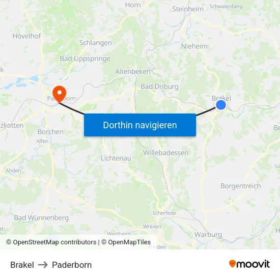 Brakel to Paderborn map