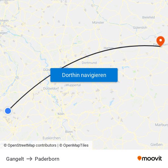 Gangelt to Paderborn map